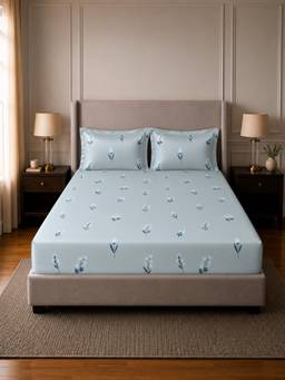 Sleeping Owls- because your sleep matters - Blue Elegance Super King Bedsheet with Pillow Covers