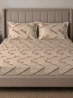 Sleeping Owls- because your sleep matters - Beige Elegance Super King Bedsheet with Pillow Covers