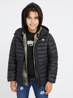Guess - Unisex Black Solid Hooded Puffer Jacket