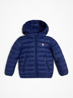 Guess - Unisex Navy Blue Solid Hooded Puffer Jacket