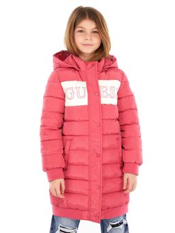 Guess - Girls Red Solid Hooded Puffer Jacket