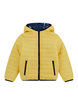 Guess - Boys Yellow Solid Hooded Puffer Reversible Jacket