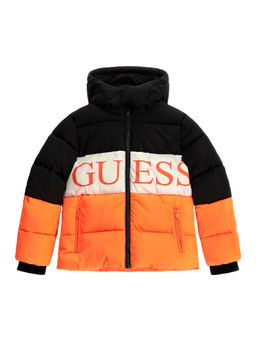 Guess - Boys Orange Colorblock Hooded Puffer Jacket