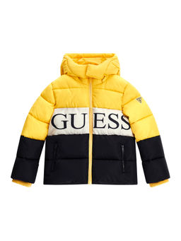 Guess - Boys Yellow Colorblock Hooded Puffer Jacket
