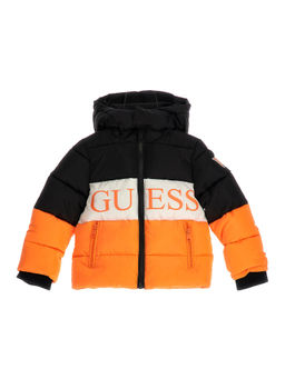 Guess - Boys Light Orange Colorblock Hooded Puffer Jacket