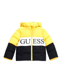 Guess - Boys Light Yellow Colorblock Hooded Puffer Jacket