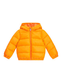 Guess - Boys Yellow Printed Hooded Puffer Jacket