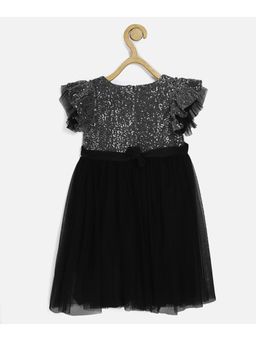 Bella Moda - Fit & Flair Round Neck Solid Half Sleeve Party Wear Girls Dress Black
