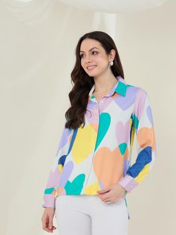 StyleStone - Women Multi-Color Heart Print Rayon Shirt