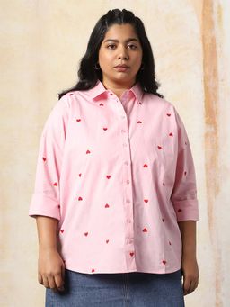 High Star - Freeform by High Star Women Oversized Fit Opaque Embroidered Casual Shirt