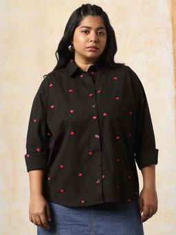 High Star - Freeform by High Star Women Oversized Fit Opaque Embroidered Casual Shirt