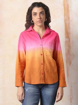 High Star - Women Boxy Fit Textured Pure Cotton Dip Dye Casual Shirt