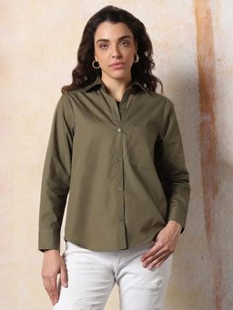High Star - Women Oversized Fit Pure Cotton Opaque Casual Shirt
