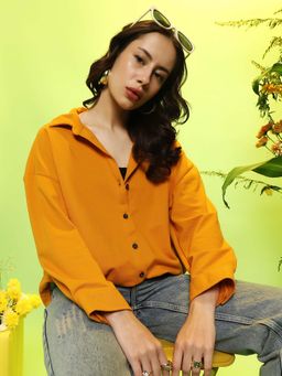 PINACOLADA - Women Amber Yellow Solid Oversized Shirt