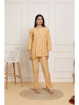 HOUSE OF KARI - Fizaa's Chikankari Chanderi Silk Tunic & Pant For Women (Set of 2)