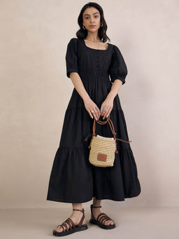 Femmella - Black Poplin Smocked Maxi Dress