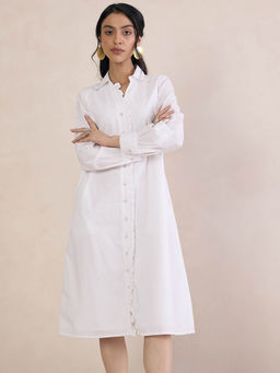 Femmella - White Poplin Frill Midi Shirt Dress