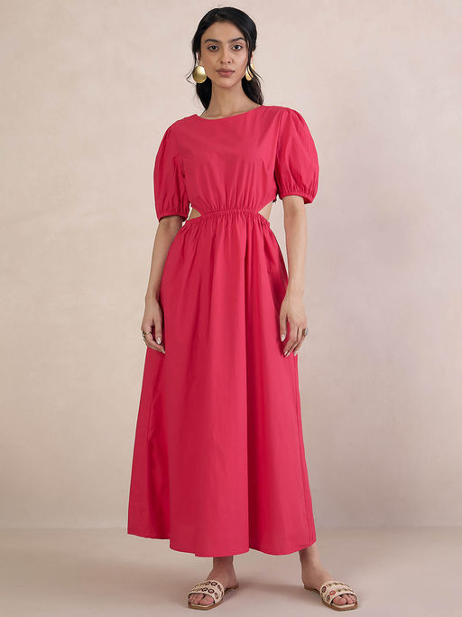 Buy Femmella Pink Poplin Cut Out Maxi Dress (S) Online