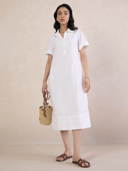 Femmella - White Solid Poplin Button Down Midi Dress