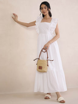 Femmella - White Poplin Back Tie-Up Maxi Dress