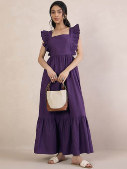 Femmella - Purple Poplin Back Tie-Up Maxi Dress