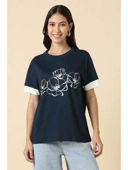 Allen Solly - Navy Blue Printed Regular Fit T-Shirt