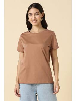 Allen Solly - Brown Solid Regular Fit T-Shirt