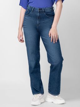 Spykar - Women Dark Blue Cotton Straight Fit Regular Length Jeans (bella)