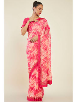 Soch - Women Coral Georgette Printed Saree with Unstitched