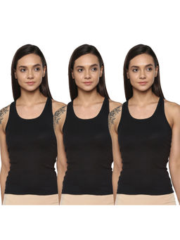Leading Lady - Pack Of Three Solid Camisole, Has Regular Straps, Racerback - Black