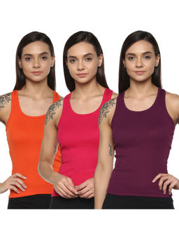 Leading Lady - Pack Of Three Solid Camisole, Has Regular Straps, Racerback - Multi-Color