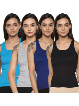 Leading Lady - Pack Of Four Solid Camisole, Has Regular Straps, Racerback - Multi-Color