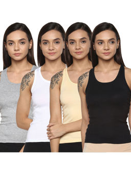 Leading Lady - Pack Of Four Solid Camisole, Has Regular Straps, Racerback - Multi-Color