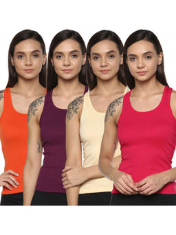 Leading Lady - Pack Of Four Solid Camisole, Has Regular Straps, Racerback - Multi-Color