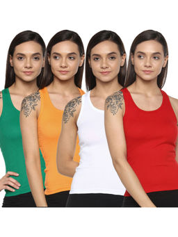 Leading Lady - Pack Of Four Solid Camisole, Has Regular Straps, Racerback - Multi-Color