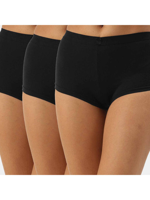 Leading Lady Everyday Cotton High-rise Solid Boy Shorts Pack Of 3 - Black