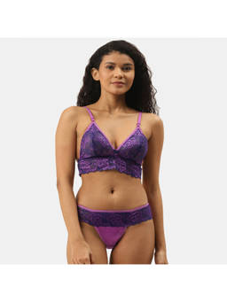 Leading Lady - Women Lace Lingerie Set - Purple