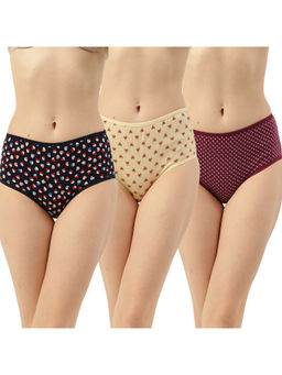 Leading Lady - Women Pack Of 3 Cotton,Lycra High-Rise Solid Full Brief - Multi-Color