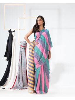 Angoshobha - Multi-Color Festive Cotton Handloom Saree with Unstitched Blouse