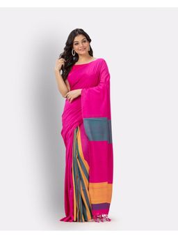 Angoshobha - Pantone Pink Handwoven Cotton Saree with Unstitched Blouse