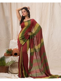 Angoshobha - Multi-Color Handloom Bengal Cotton Saree with Unstitched Blouse