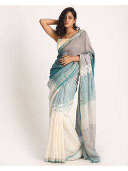 Angoshobha - Multi-Color Traditional Handloom Checks Linen Saree with Unstitched Blouse