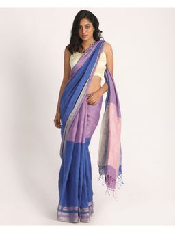 Angoshobha - Multi-Color Traditional Handloom Linen Saree with Unstitched Blouse