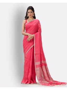 Angoshobha - Persian Red Handloom Linen Saree with Unstitched Blouse