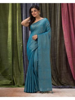 Angoshobha - Cotton Silk Sky Blue Handloom Tissue Saree with Unstitched Blouse