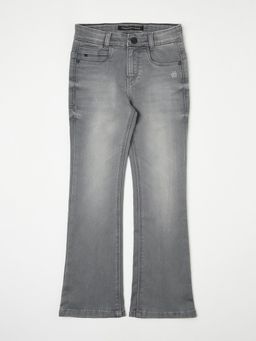 CRIMSOUNE CLUB - Girls Grey Solid Light Fade Bootcut Jeans