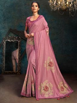 Odette - Pink Silk Designer Saree with Unstitched Blouse
