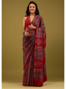 KALKI FASHION - Tango Red Saree In Satin with Unstitched Blouse