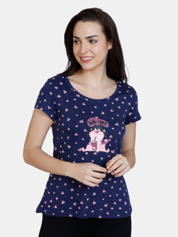 Zivame - Trendy Basics Knit Cotton Top -Medieval Blue
