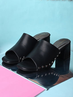 Louis Stitch - Women Black Block Heel Side Studs Lightweight Sandal Heels